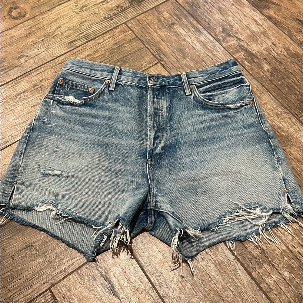 AGOLDE Dee Shorts denim high rise button fly distressed 30